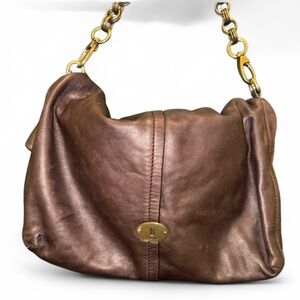 Fossil Fold Over Tote Bag Genuine Leather Purse Retro Y2K